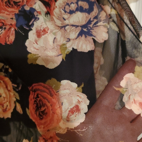 Floral sheer top with black satin camisole under - Picture 2 of 5